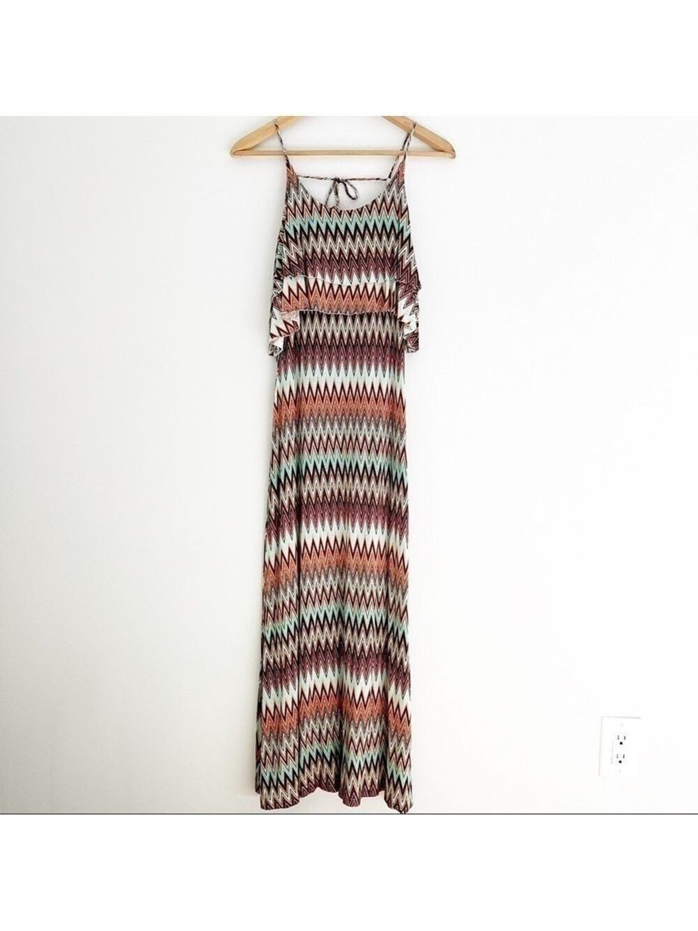 Minty Maxi Dress Spaghetti Straps Aztec Herringbone Size Small